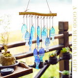 H&D HYALINE & DORA 23" Blue Glass Sea Wind Chimes - Handcrafted Fish Wind Chimes for Outside, Beach Party & Wedding Decor