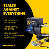 Novawinch Flex 5000 lb Trailer Winch 12V Electric - Synthetic Rope, IP68 Sealed Planetary Gearbox, Hawse Fairlead, Auto-Lock Brake, Waterproof Remote - Flatbed, Boat Trailer, Equipment Hauler, SAE