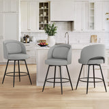LUE BONA 26''H Swivel Bar Stools Set of 3, Counter Height Bar Stools with Backs, Lumbar Pillow and Black Metal Frames, Upholstered Modern Barstools for Kitchen Island, Linen Farbic, Gray