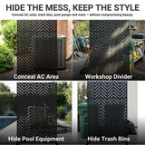 Metal Privacy Screen Outdoor – 6FT Freestanding Decorative Steel Panel with Stand, Laser-Cut Chevron Pattern Modern Privacy Divider