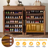 Tribesigns Shoe Cabinet, 5-Tier Shoe Storage Cabinet with Louvered Doors and Drawer, Freestanding Wooden Shoe Rack Organizer with Adjustable Shelves for Entryway, Hallway, Closet, Brown