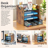Boershun Desk Organizer - 4 Tier Desktop File Organizer with Drawer, Wooden Paper Tray Organizer, Office Desk Accessories Organizer for Papers, Mail, Notebooks, Stationery