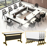 Table, Modular Conference Tables with Silent Wheels and 2 Cable Grommets Modern Flip-Top Training Table Mobile Office