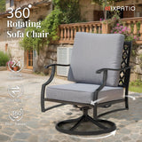 MIXPATIO 4-Piece Wrought Iron Patio Conversation Set, Swivel Chairs, Grey