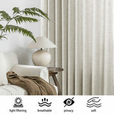 Macochico Extra Wide Natural Linen Linen Curtains Pinch Pleated for Sliding Glass Door Living Room Bedroom Light Filtering Privacy Window Treatments with Tieback, 120”Wx108”L, Fog, 1 Panel