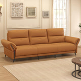 Modern 3-Seater Leather Recliner Sofa with Adjustable Headrest and Dual Motor Electric Functions in Saddle Brown