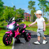 12V Electric Kids Motorcycle for 3-8 Year Old Boys Girls, 3-Wheel Ride-On Toy Motorbike with Lighting Wheels, Music Player (Connect with Phone) and Hand Drive (Pink)