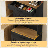 IRONCK Bakers Rack Microwave Stand with Customizable Pegboard and Storage, 71" Farmhouse Coffee Bar Cabinet with Drawer, Barn Doors, Adjustable Shelves for Kitchen, Dining Room, Living Room, Black