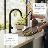 FORIOUS Kitchen Faucets with Pull Down Sprayer, Black Classic Single Handle Stainless Steel High Arc Faucet for Kitchen Sink, 1 Hole with Deck Plate Sink Faucet for Bar RV Farmhouse Outdoor Laundry