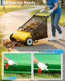GarveeLife Push Lawn Sweeper, 26 Inch Extra-Wide 4-Brush System, 7 cu.ft. Mesh Bag, Heavy Duty Steel Frame, Height-Adjustable Yard & Garden Cleaner for Leaves and Grass, Yellow
