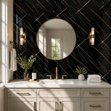Qorqeous Black Amber Marble Peel and Stick Wallpaper, Glossy Texture Vinyl Wall Panels, Waterproof Renter Friendly, 23.6" x 118", TV Accent Wall, Bathroom, Foyer, Coffee Shop Decor