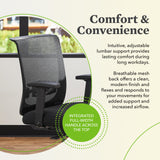 Lumbar Support, Synchro‑Tilt Desk Chair with Wheels for Home Office or Computer Use, Black Frame