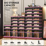 CIMLORD 9-Tier Foldable Shoe Rack Organizer for Closet,36 Pairs Collapsible Plastic Shoe Shelf,Large Shoes Cabinet with Door,Clear Stackable Storage Box Easy Assembly（Black-Pink）