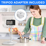 AboveTEK Tablet Stand Holder, Stylish Aluminum iPad Stands, Foldable 360° Swivel iPad iPhone Table Stand Holder fits 4-11" Tablets/Smartphones for Kitchen Bedside Office POS Showroom Reception (White)