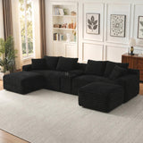 127'' Modular Boneless Couch,U Shaped Sectional Sofa for Living Room-Black