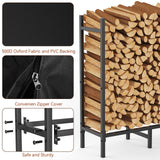 Outdoor Indoor Firewood Storage Holder with Cover, Heavy Duty Metal Log Stacker Rack with Weather Resistant 600D Oxford Fabric Cover, Wood Pile Storage Carrier Organizer Stand for Fireplace, Black