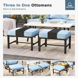 MFSTUDIO 6 Piece Metal Patio Furniture Set with Fire Pit Table, Blue