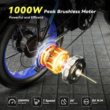 Foldable Electric Bike for Adults, 48V 20Ah Removable Lithium Battery up to 80Miles