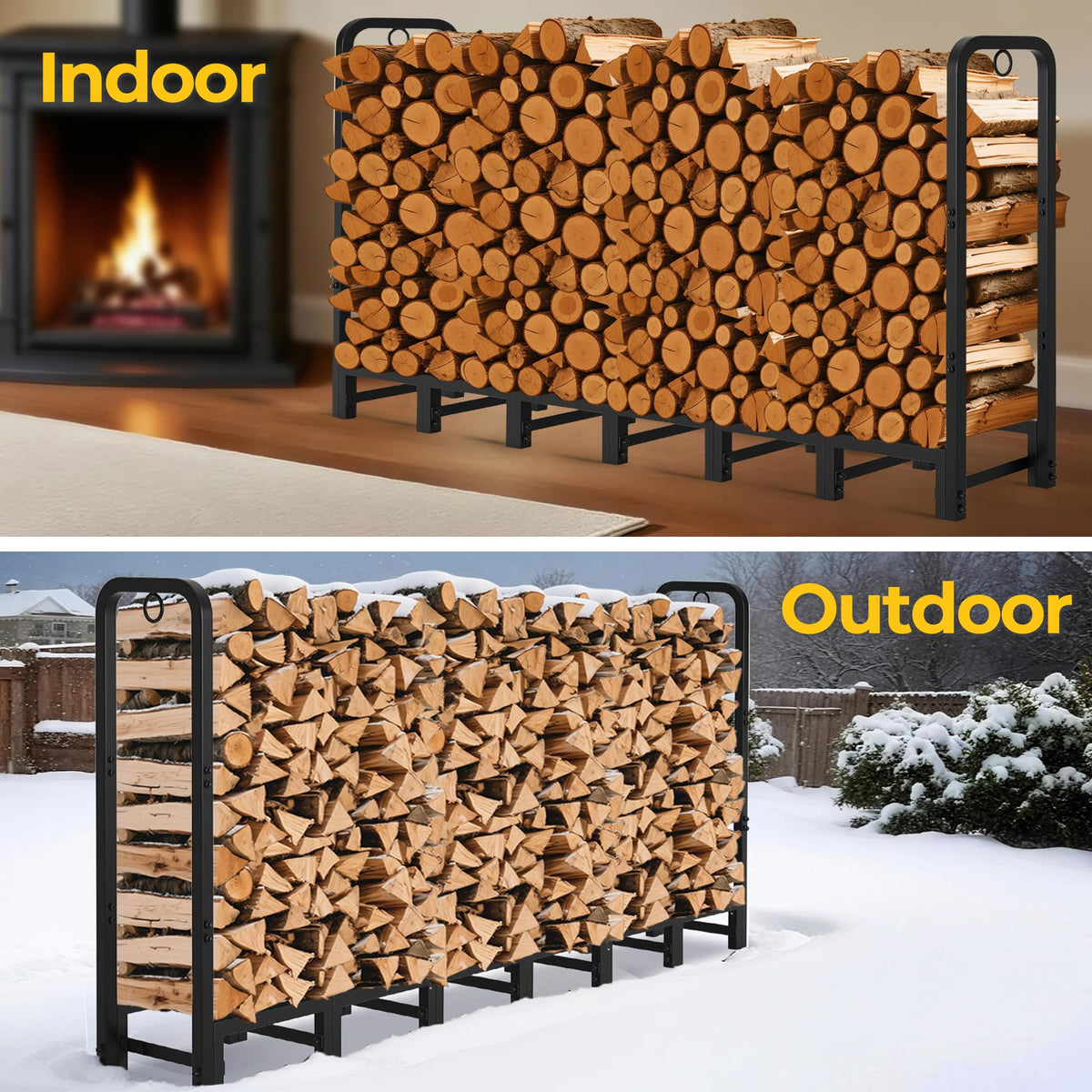 Amagabeli 8ft Firewood Log Rack Outdoor Heavy Duty Logs Holder for Fir ...