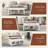 NAFORT Wood Lift Top Coffee Table, Adjustable Height Center Table with Hidden Storage and Open Shelves, Modern Lift Coffee Table for Living Room Office Reception Room