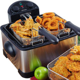 1700-Watt Stainless-Steel Triple Basket Electric Deep Fryer with Timer Free Extra Odor Filter, 4L/17-Cup | Silver Secura