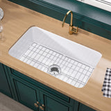 Miuara White Undermount Kitchen Sink 32 Inch - Large Topmount Fireclay Drop In Sink 32"x19"x10", Dual Mount Heavy Duty Deep Single Bowl, with 2 Custom Accessories, Glossy White, for Kitchen