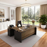 63” L Shaped Executive Desk with Locking Drawer & Privacy Panel, Solid One-Piece Office Desk
