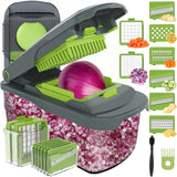 Ourokhome Food Chopper Manual Hand with Container, Mandolin Vegetable Slicer Onion Dicer with 8 Blades, Veggie Shredder (8 in 1, Gray)
