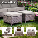 moosprr Luxury High Back Outdoor Furniture with 6-inch Extra Thick Cushions, Patio Furniture Set with Swivel Chairs, 5 PCS Wicker Conversation Set for Yard, Deck, Poolside, Brown/Beige