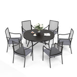 SUNSHINE VALLEY Patio Dining Set for 6, 54" Round Metal Table, 6 Chairs