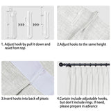 Macochico Extra Wide Pinch Pleated Linen Curtains for Sliding Door Patio Doors with Tieback, Natural Living Room Bedroom Curtain Privacy But Let Light in, 120”Wx96”L, White, 1 Panel