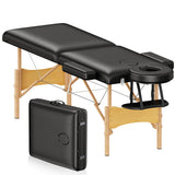 Brelley Massage Table Portable Wooden Lash Bed 24" Wide Adjustable Height 2-Fold Spa Table Foldable Tattoo Bed (Black)