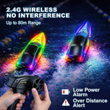 Cirmine RC Boat 2 Pack Remote Control Boats with 7-Mode Colorful LED Lights, 10 Inch RC Boats, 15KM/H High Speed, 2.4GHz Remote, 3 Speed Modes, 4 Batteries, for Kids & Adults, Pool & Lake Racing