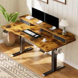 Veken 47.2"×27.6" Standing Desk with Storage Drawers, Adjustable Height Computer Table with Monitor Shelf