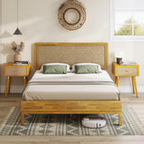 Bme Nipe 14 Inch Bohemian Bed Frame with Adjustable Woven Headboard - Rustic & Vintage Unique Style with Acacia Wood - No Box Spring Needed - Easy Assembly - Full, Natural