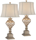 Barnes and Ivy Luke 33 3/4" Tall Large Traditional End Table Lamps Set of 2 LED Night Light Gold Silver Finish Mercury Glass Living Room Bedroom Bedside Nightstand House Office Off-White Shade