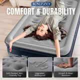 KNZZO Twin Air Mattress with Built-in Pump, 18" Top Inflatable Mattress with Waterproof Flocking Fabric, Three-Minute Quick-Inflatable Bed. Portable Blow Up Mattress for Home, Outdoor and Guests