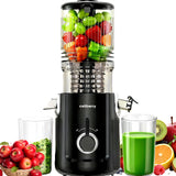celiberry Cold Press Juicer Machines, 5.3” Large Feed Chute Slow Masticating Juicer for Whole Fruits & Vegetables, Easy Clean, Black