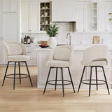 LUE BONA 26''H Swivel Bar Stools Set of 3, Counter Height Bar Stools with Backs, Lumbar Pillow and Black Metal Frames, Upholstered Modern Barstools for Kitchen Island, Linen Farbic, Linen Color