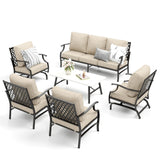 MIXPATIO 6-Piece Wrought Iron Patio Conversation Set, Beige