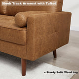 HIFIT 57" Loveseat Sofa Couch, Mid Century Modern Faux Leather Couch, Brown
