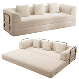 89" Cloud Boneless Convertible Sofa Bed, 5-in-1 Foldable Compressed High-Density Sponge Sofa, Corduroy Fabric 3 Seater Sleeper Couch Futon Daybed for Living Room Bedroom (Beige)