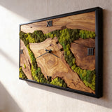 MIODUO DECOR Olive Wood Moss Wall Clock 16"x32" - Silent Handmade Wooden Wall Art - Real Preserved Moss Decor for Modern Farmhouse Living Room