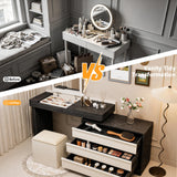 47-70" Extendable Makeup Vanity with Mirror & Drawers, Black Beige