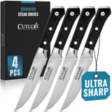 Cutluxe Steak Knives Set of 4, Serrated Steak Knives – Forged High Carbon German Steel, Full Tang, Ergonomic Handle Design – Artisan Series