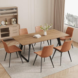ZckyCine Extendable Dining Table Set for 6, 51–67 Inch Modern Dining Table with 6 PU Leather Chairs, Light Walnut Rectangular Expandable Kitchen Table with Metal Legs