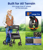 VOCIC Walkers for Seniors, Z21 Rollator Walker with Seat Supports 350lb, 8" Big Wheels for All Terrain, Ergonomic Arc Seat & 6" Ultra Backrest Foldable Walker, Dual Height Adjustment, Lightweight 2026
