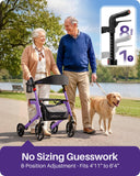 Kekoy Bariatric Rollator Walker for Seniors with Seat, 500 lbs Heavy Duty Walker, 19.5" Extra-Wide Seat, 10" All-Terrain Wheels, Adjustable Height, Foldable Rolling Walker, Hidden Brake Cables, Purple