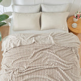 NEWCOSPLAY Super Soft Throw Blanket Linen Premium Silky Flannel Fleece 3D Ribbed Jacquard Lightweight Bed Blanket All Season Use (Linen Ribbed, Throw(50"x60"))