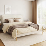 RENDGO King Size Bed Frame with 3- Level Height Adjustable Headboard - Plush Upholstered Platform Bed, No Box Spring Needed, Noise Free, Beige Finish for Master Bedroom and Guest Room